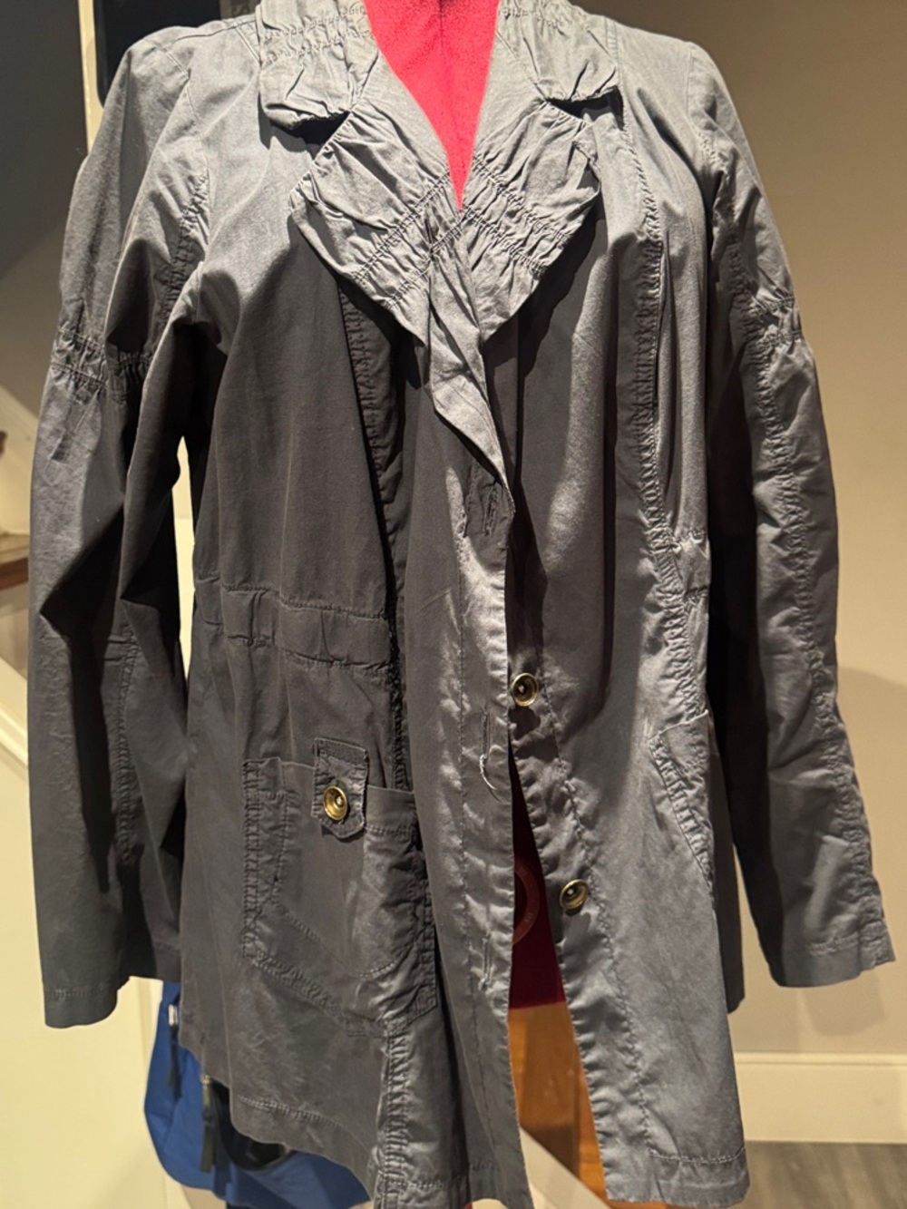 XCVI Gray Ruffled Lapel Trench Jacket